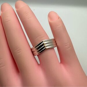 Sterling Silver Wide Band Ring Size 7.5 Modern Layered Design